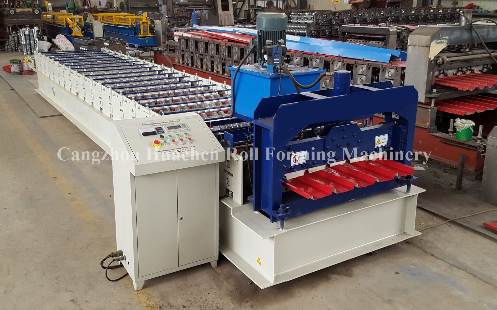 0.5-0.8mm Roofing Sheet Roll Forming Machine , Roof Panel Roll Forming Machine Hydraulic Cutting