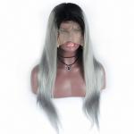 Human Hair Straight Ombre Color Wig 1B/Grey Full Lace Wig w 100% Brazilian Remy