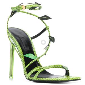 Wholesale Papaya Green Pointed Toe Stiletto Heels Raffia Trims Open Toe Ankle Strap Sandals from china suppliers