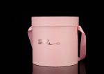 Luxury Rose Cylinder Gift Box Pink Paper Gold Logo With Ribbon Handle