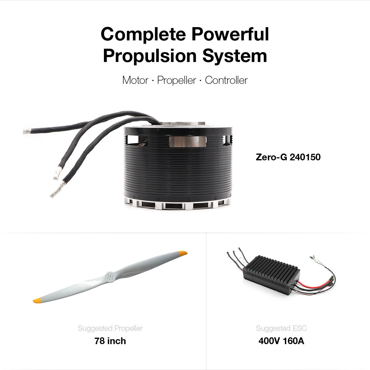 220KG Drone Propulsion System 240150 BLDC Motor 400V 160A Motor Controller Propeller