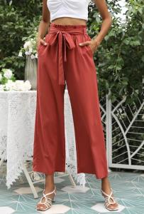 Wholesale Oem Clothing Women'S Flared Casual Pants Wide Leg Elastic Waist With Belt Pants from china suppliers