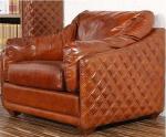 Full Grain Antique Leather Sofa With Diamond Side