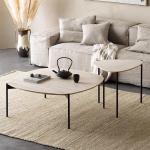 Iron Finish Central Coffee Table Black Satin Finish Natural Travertine Top Metal
