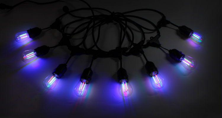 24ft 12 Bulb IP65 Waterproof Festoon Lighting Outdoor Garden Wedding Christmas Decoration S14 RGB LED Filament Bulb Light String