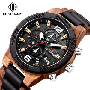 Wholesale Men Alloy Buckle Round Glass Wood Chronograph Watch from china suppliers
