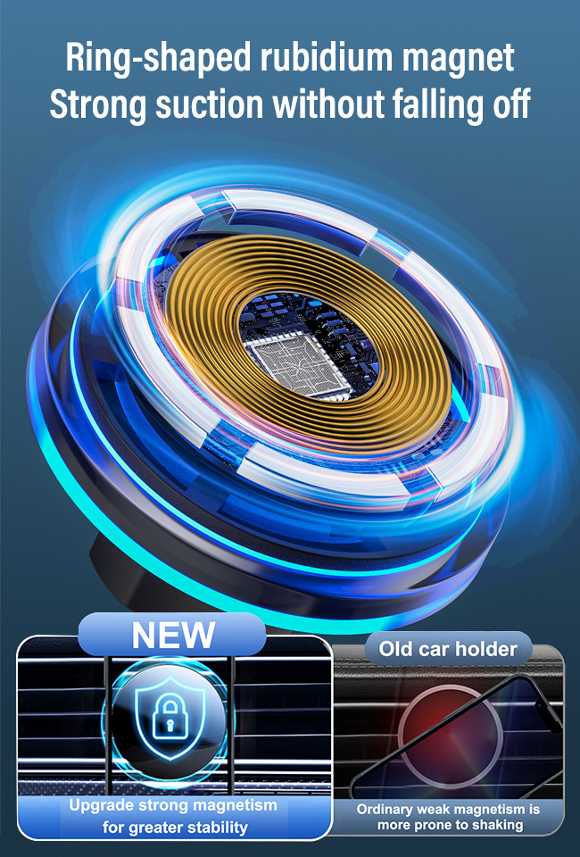 Original And Unique Iphone Car Charger With Magnetic Wireless Charging And Crystal Ambient Light Design
