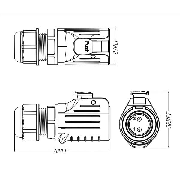 LP20 4-Pin 20A Power Flange Mount Waterproof Circular Connector IP68 Rated