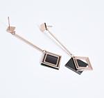 Square Drop Earrings Fashion Jewelry for Women, Black Pendant Stainless Steel
