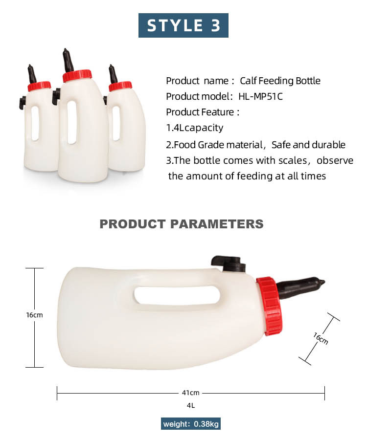Easy Handle Calf Feeding Bottle with Slow Flow Nipple for Milk 4 Liter