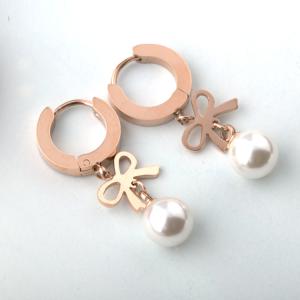Wholesale Rose Gold Pearl Stud Earrings with stainless steel materials, Bowknot TasselsPearl Earring from china suppliers