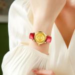 Custom Luxury Genuine Leather Golden Stainless Steel Quartz Watch For Ladies