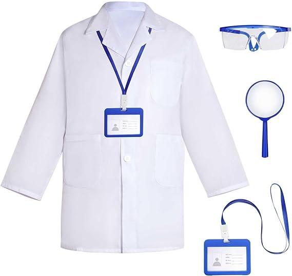 Doctor Scientist Costume Kids Lab Coat And Goggles Children Dress Up Kit With ID