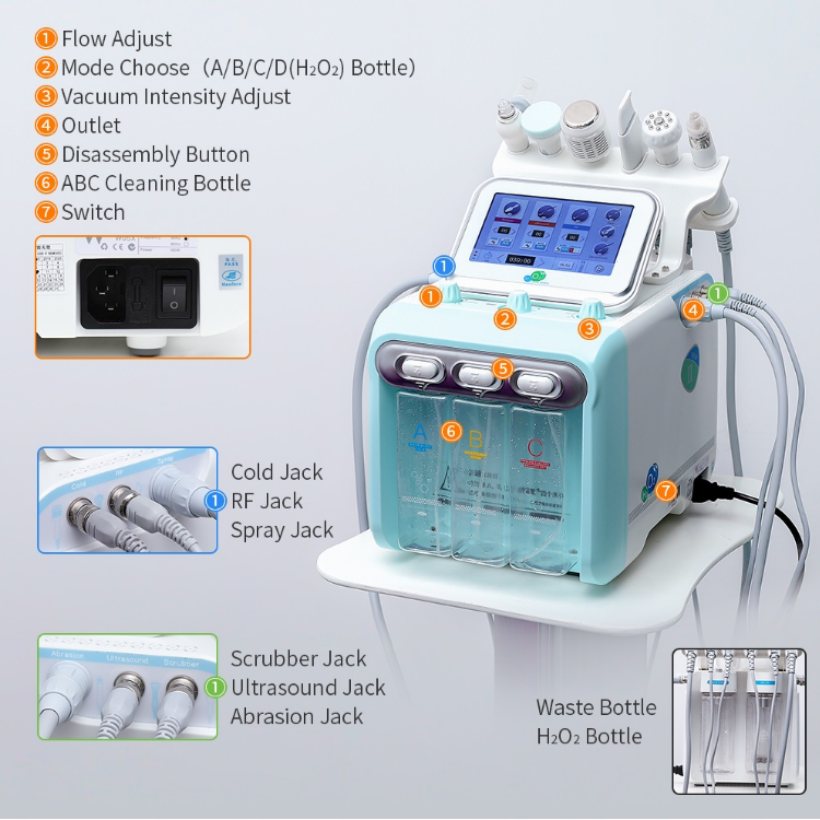 Portable Hydra Dermabrasion Machine Hydrafacial 250V Beauty Machine Accessories