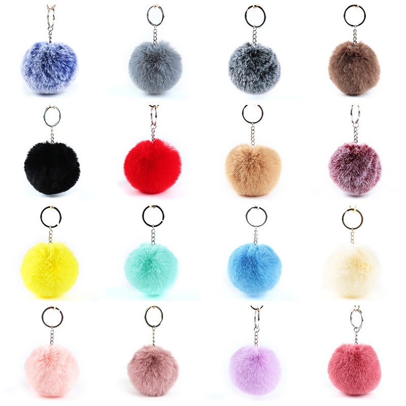 Faux Big Fluffy Pom Pom Keyring 20g Weight Multicolor 4.7in Tall