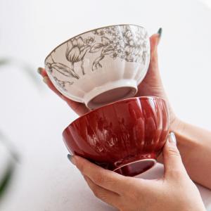 Wholesale Porcelain Stock Plate Bowl Set 4.5 Inch Microwave Re Heatable Plant Pattern Red Floral from china suppliers