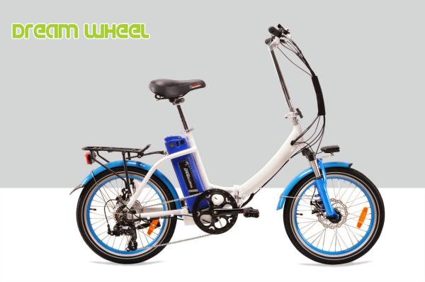 Blue Mens Women'S Electric Folding Bike , Citizen Folding Electric Bike 20"