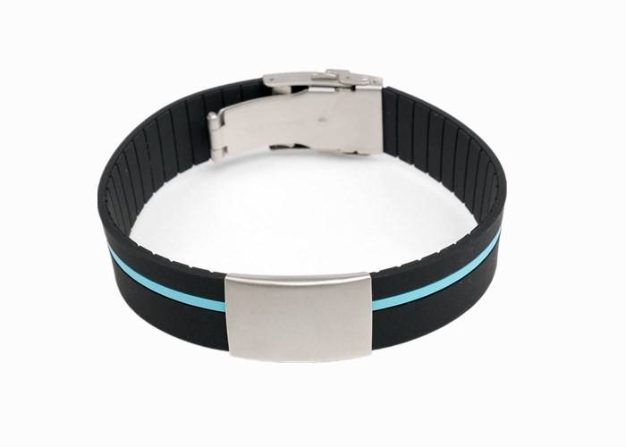 Custom Color Stripe Id Wristband Engraved Metal Plate Adjustable Id Bracelet