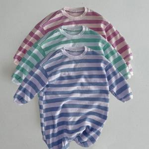 China Puppy Baby Graphic Printed Striped Long Sleeve Newborn Romper Organic Cotton on sale