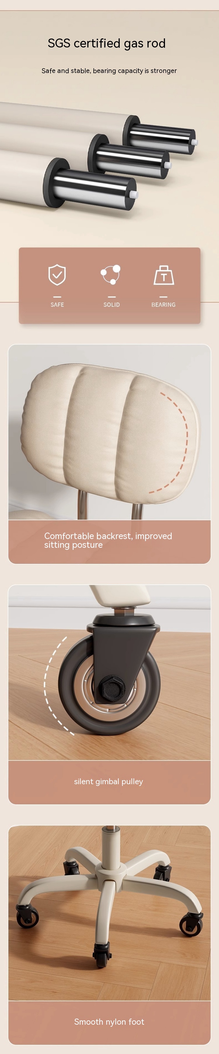Adjustable Lifting Function Fabric Makeup Stool with Backrest and Revolving Design