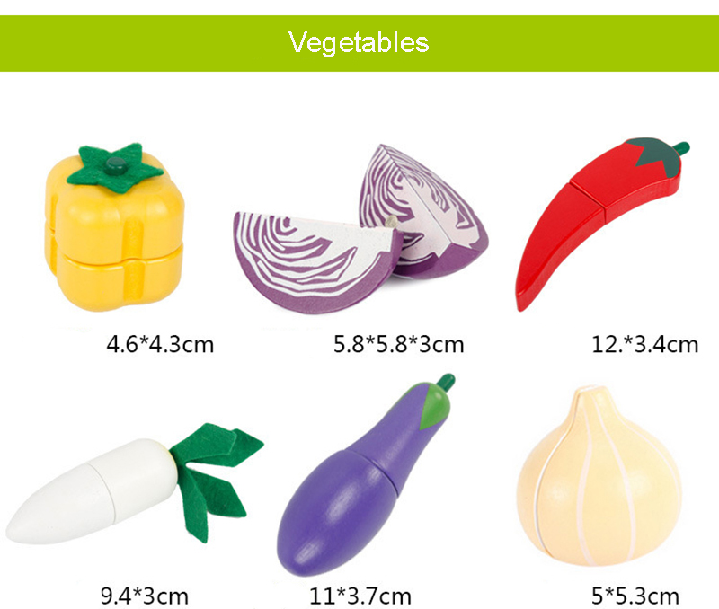 Colored 19cm Wooden Fruit Cutting Set Toy Kid Education