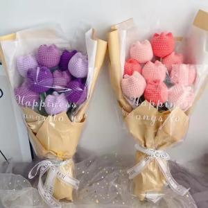 Wholesale Hand Knitted Flower Yarn Crochet Heart Shape Flowers Hand Woven Bouquet Wedding Decoration Handmade Valentine's Gift for Lovers from china suppliers