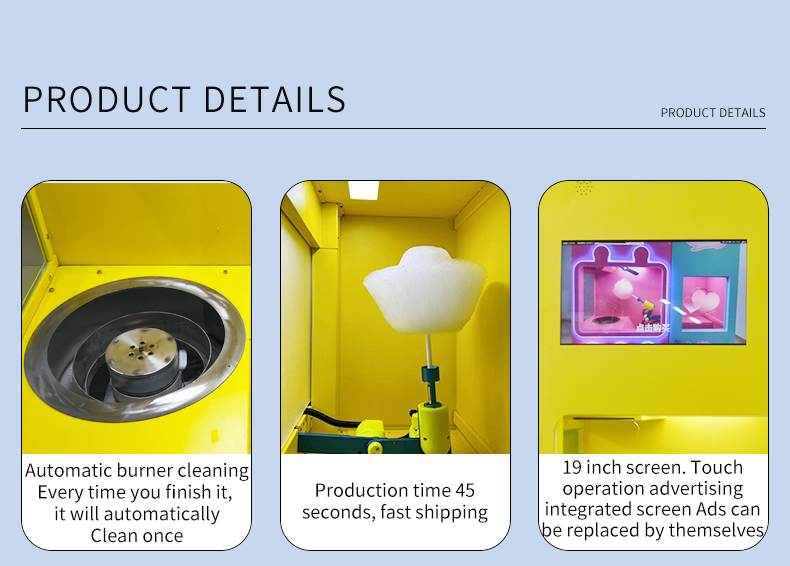Outdoor Robot Cotton Candy Vending Machine Yellow Bill Payment