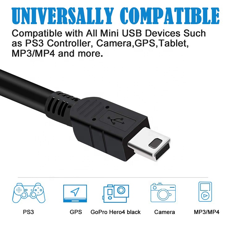 1m 1.5m 2m 3m 5m 10m Data Charger USB A Male to Mini B 5P USB Cable for PS3 Controller Camera