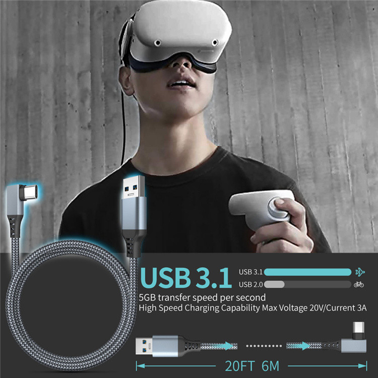 20FT VR Headset Type A To C USB 3.1 Charging Cable 5Gbps Nylon Braided