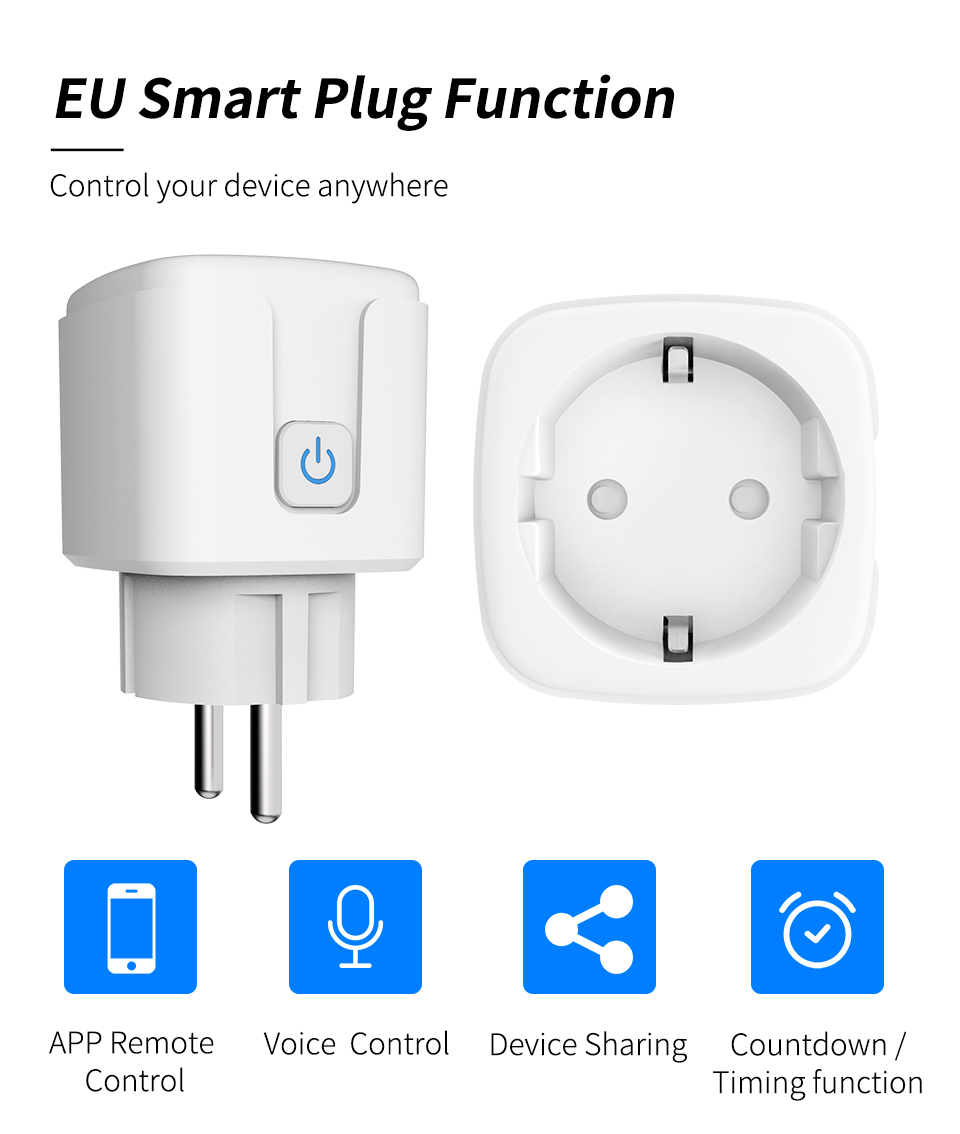 Eu Smart Plug Socket Wifi Outlet Tuya Alexa Voice Control Electrical Power Socket