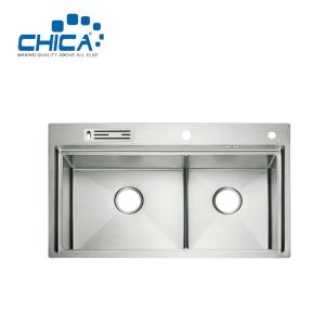 Wholesale Topmount Kitchen Sinks Double Bowl SUS304 Stainless Steel kitchen Sinks With Knife Rest from china suppliers