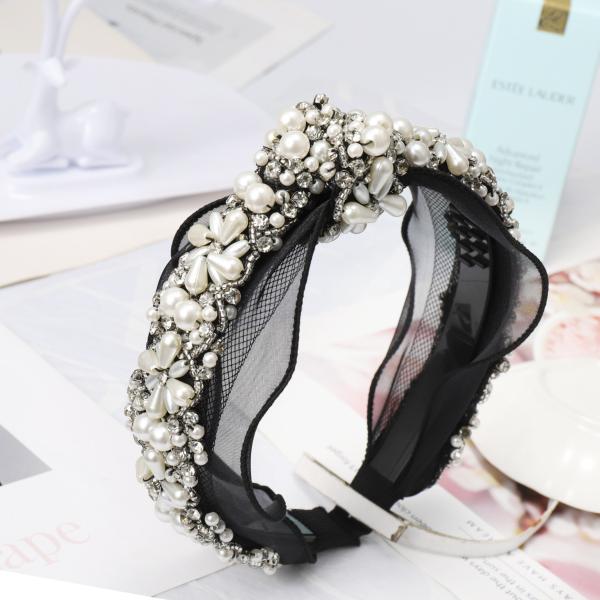 Hand woven lace Pearl Flower Crystal Beaded cloth hairband Headband for women