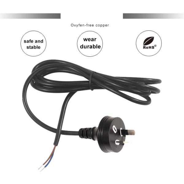 SAA Certified AU 2-Pin Plug to Stripped Tinned Power Cord H03VV-F 0.75mm2