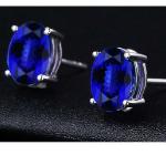 White Gold Oval Tanzanite Gem Stud Earrings for Women Wedding Jewelry (