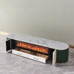 201 Stainless Steel TV Stand 78'' Leather Upholstered Oval Stone With Storage