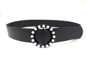 Wholesale Black Women's Fashion Leather Belts With Round Pearl Buckle 4.5cm Width from china suppliers