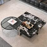 Marble Round Tea Serving Table With Stainless Steel Shelf