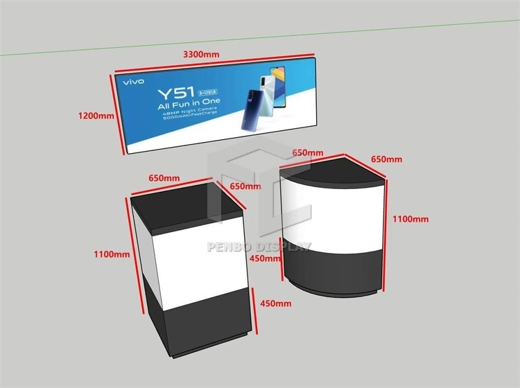 650*650mm Phone Display Cabinet Store 1100mm High Free Design