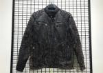 Garment Dyed Mens Black Quilted Jacket , Mottle Wash Pleather Jacket Mens