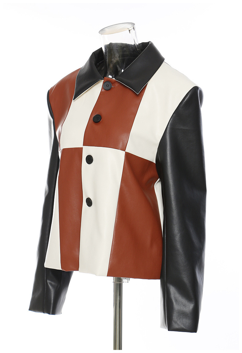 High Fashion Breathable Stitching Color Long Sleeve Button Cropped PU Baseball Leather Jackets