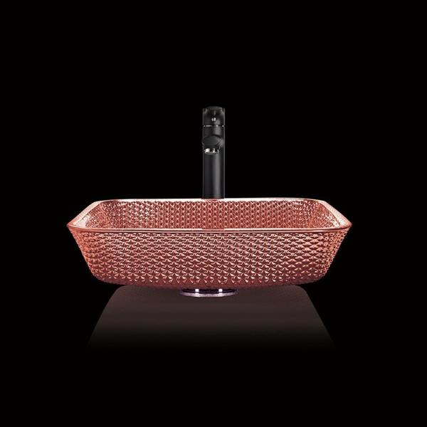 Electroplated Countertop Vanity Sinks Glass Square Vessel Shinning Copper Color