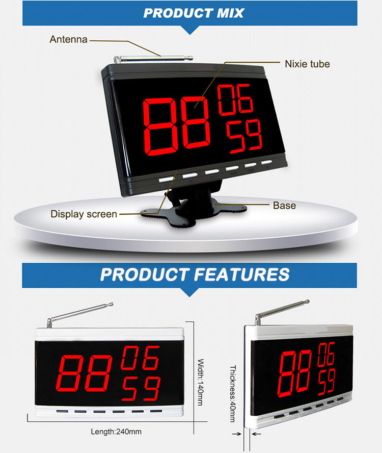 wall mounted 3 groups call numbers display panel of wireless waitress calling system