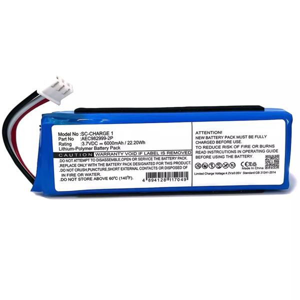 AAA 6000mAh Capacity Replacement Li-polymer AEC982999-2P Speaker Battery for JBL