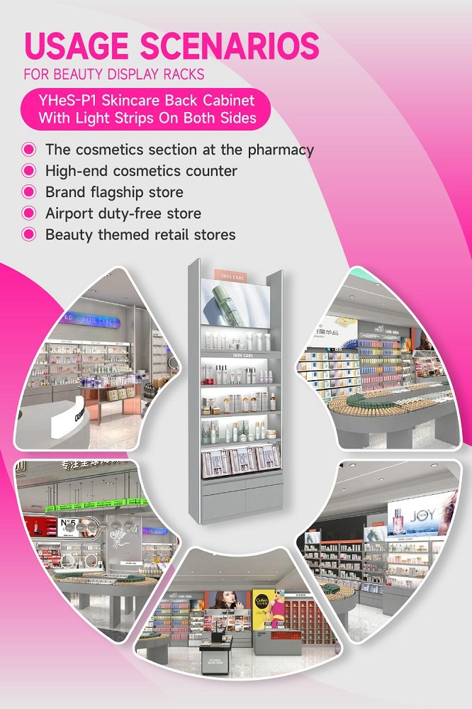 YHeS-P1 Recessed Structure Skincare Display Cabinet with Milk White LED Tubes
