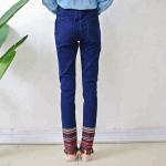 Embroidered Tassel Blue Women Denim Skinny Jeans Long Section Casual Style