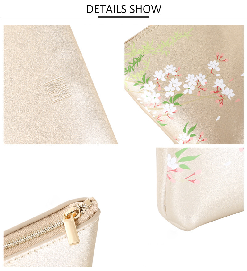 Portable Women Flower Pattern Printing PU Cosmetic Bag
