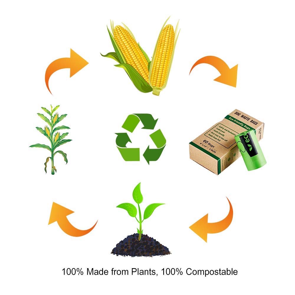 100% Biodegradable Products for Dogs Pet Disposable Doggie Waste Poop Bag with Holder
