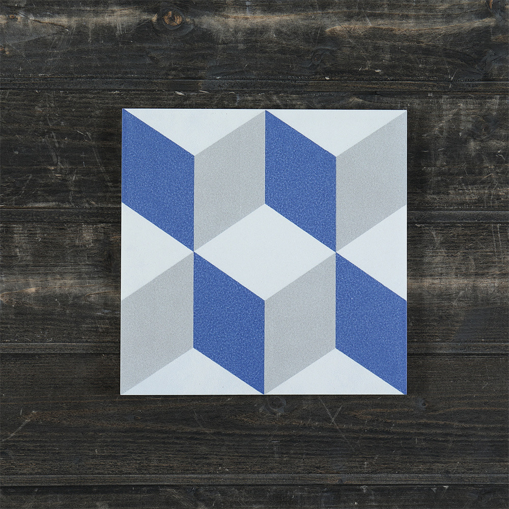 Blue And White Vintage Geometric Ceramic Rustic Tile For Hotel And Durable 200x200mm Floor Tile For Kitchen