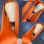 Ginger Orange Straight Lace Front Human Hair Wigs Pre Plucked for Women