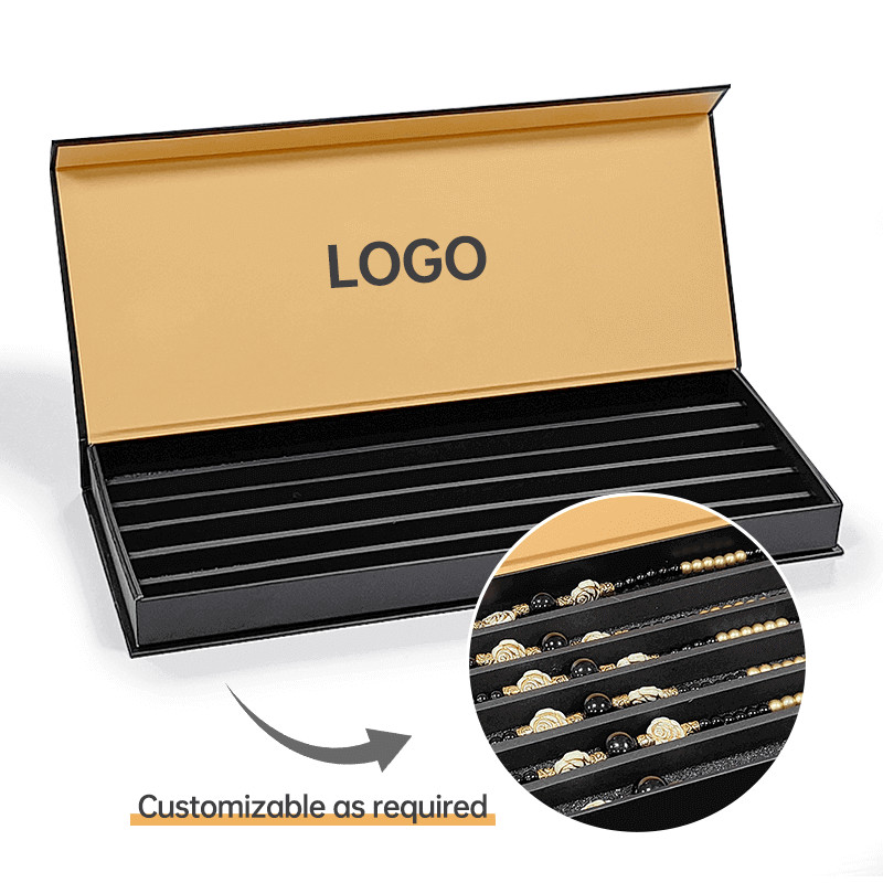 Luxury Custom Logo Black Paper Jewelry Packaging Box For Bracelet Pendant Rigid Magnetic Box